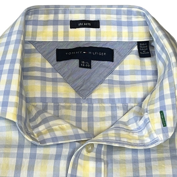 Tommy Hilfiger Men’s Slim Fit Plaid Shirt. Blue Yellow Size 15 1/2 32-33 #1132 - Picture 3 of 3